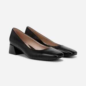 Naturalizer Women's 8.5M Black Leather Jayla Pump Block Heels Square Toe LB7-13